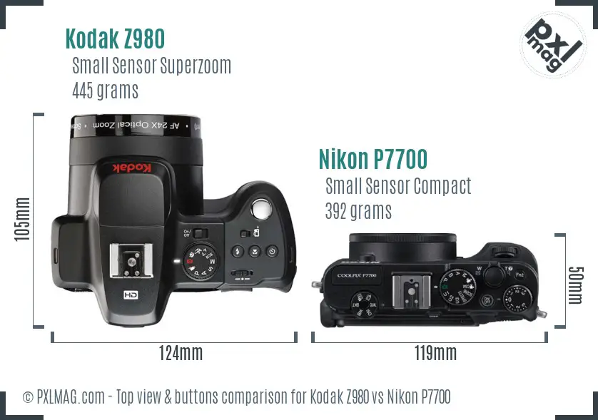 Kodak Z980 vs Nikon P7700 top view buttons comparison