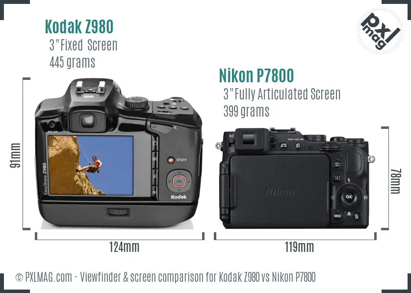 Kodak Z980 vs Nikon P7800 Screen and Viewfinder comparison