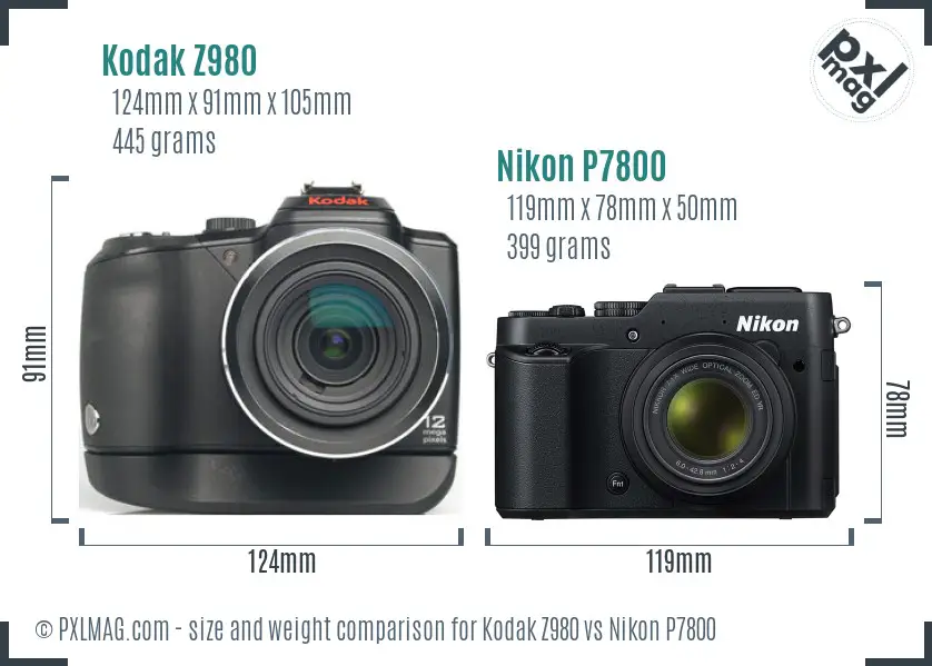 Kodak Z980 vs Nikon P7800 size comparison