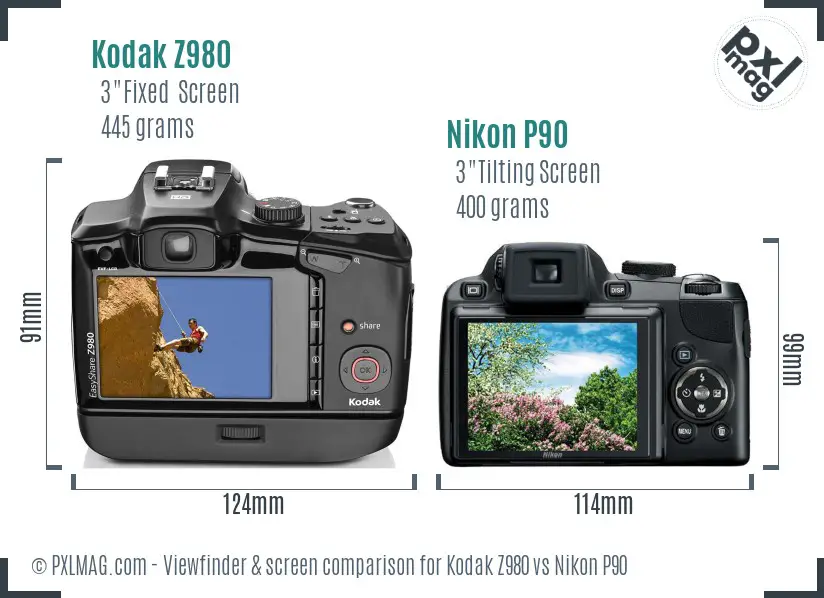 Kodak Z980 vs Nikon P90 Screen and Viewfinder comparison