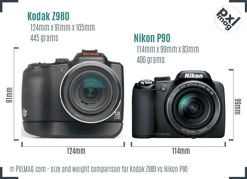 Kodak Z980 vs Nikon P90 size comparison