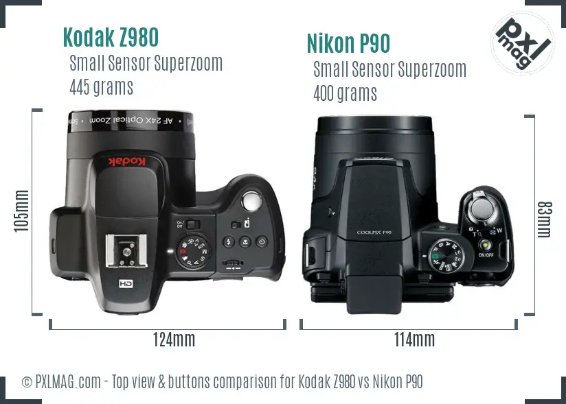 Kodak Z980 vs Nikon P90 top view buttons comparison