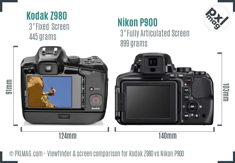 Kodak Z980 vs Nikon P900 Screen and Viewfinder comparison