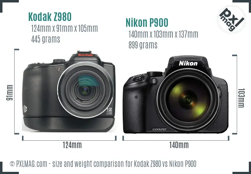 Kodak Z980 vs Nikon P900 size comparison