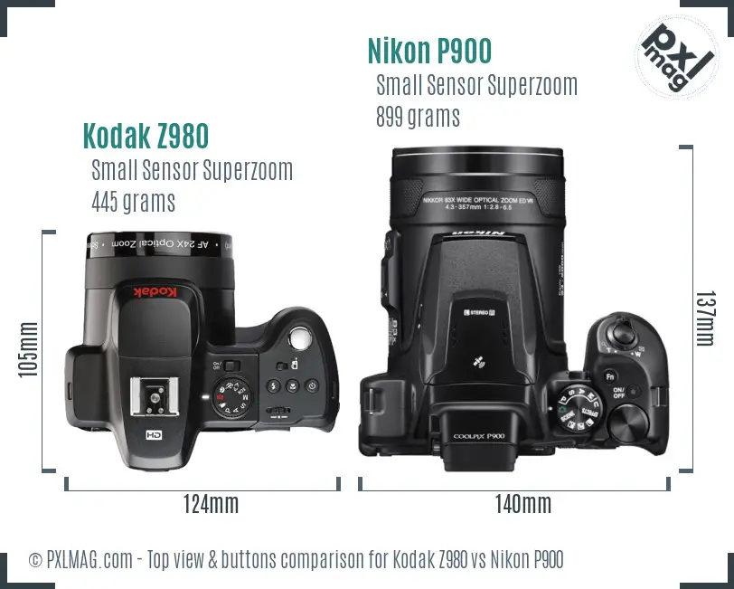 Kodak Z980 vs Nikon P900 top view buttons comparison