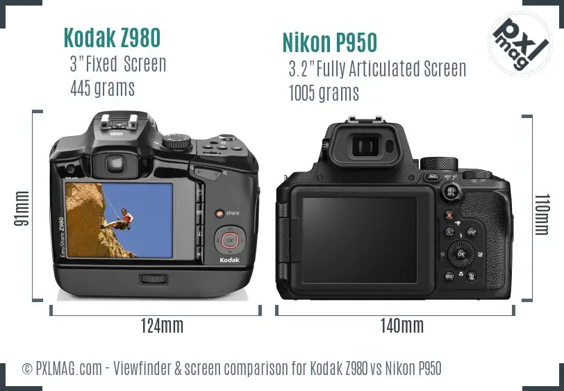 Kodak Z980 vs Nikon P950 Screen and Viewfinder comparison