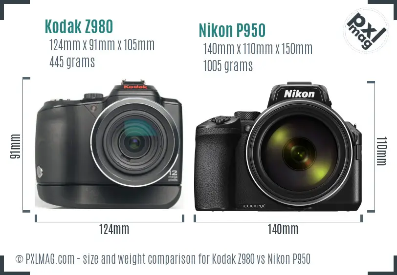 Kodak Z980 vs Nikon P950 size comparison