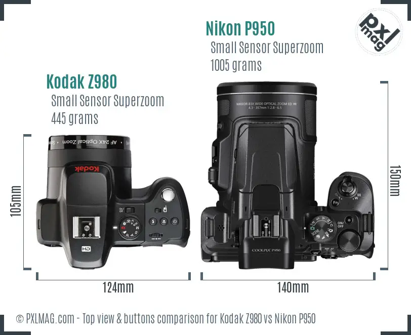 Kodak Z980 vs Nikon P950 top view buttons comparison