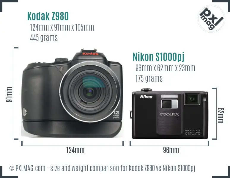 Kodak Z980 vs Nikon S1000pj size comparison