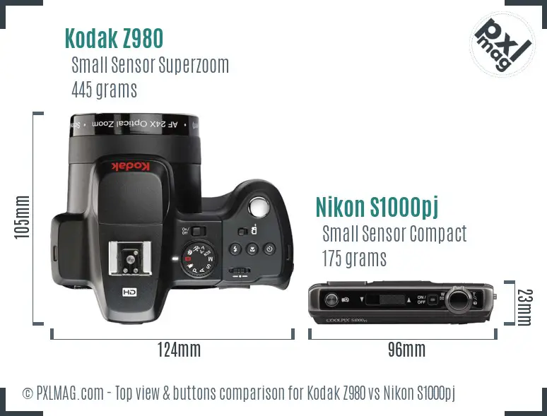 Kodak Z980 vs Nikon S1000pj top view buttons comparison