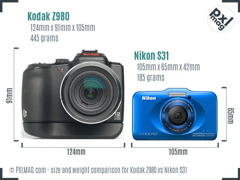 Kodak Z980 vs Nikon S31 size comparison