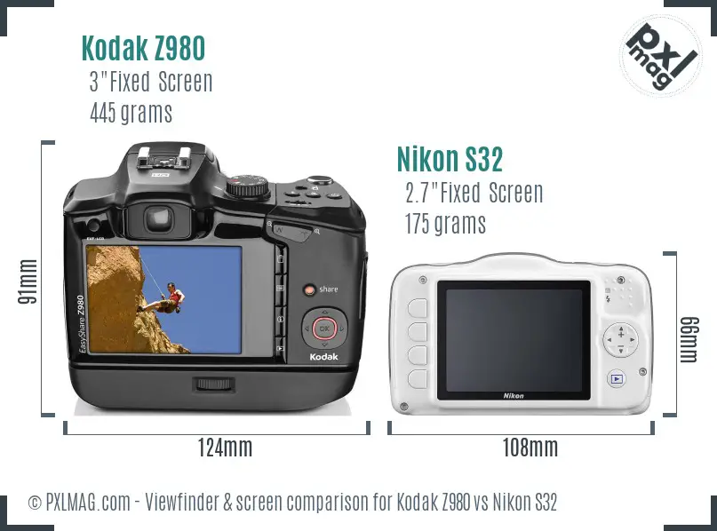 Kodak Z980 vs Nikon S32 Screen and Viewfinder comparison