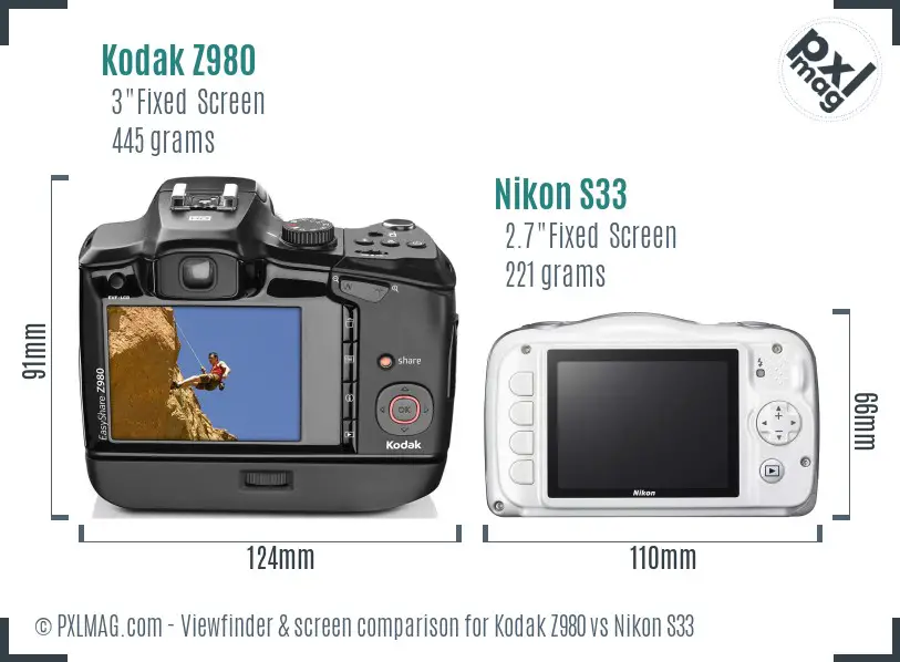 Kodak Z980 vs Nikon S33 Screen and Viewfinder comparison