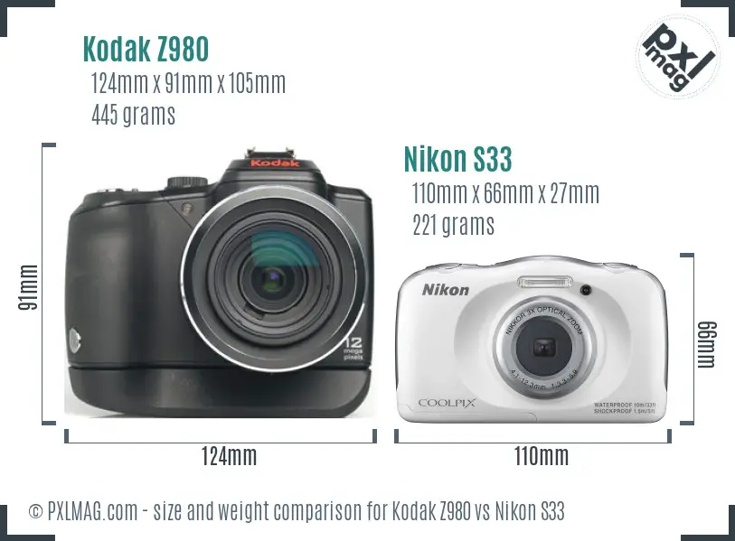 Kodak Z980 vs Nikon S33 size comparison