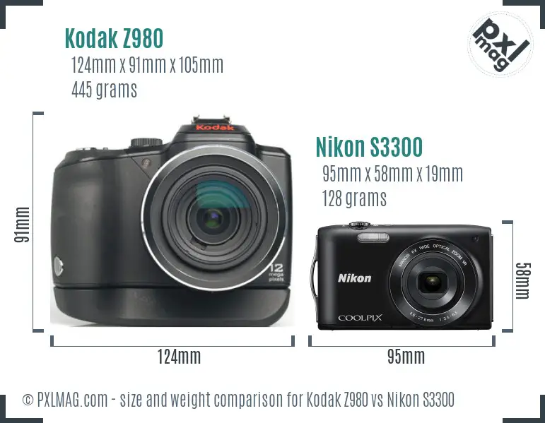 Kodak Z980 vs Nikon S3300 size comparison