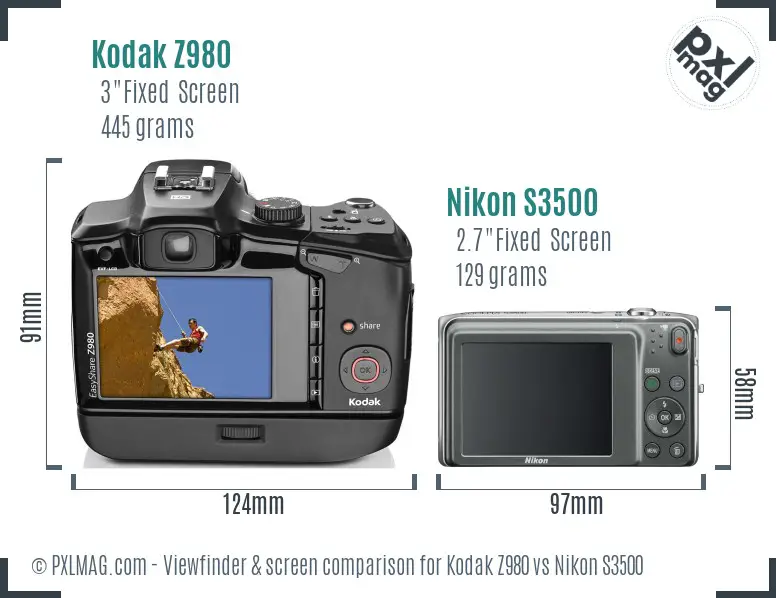 Kodak Z980 vs Nikon S3500 Screen and Viewfinder comparison