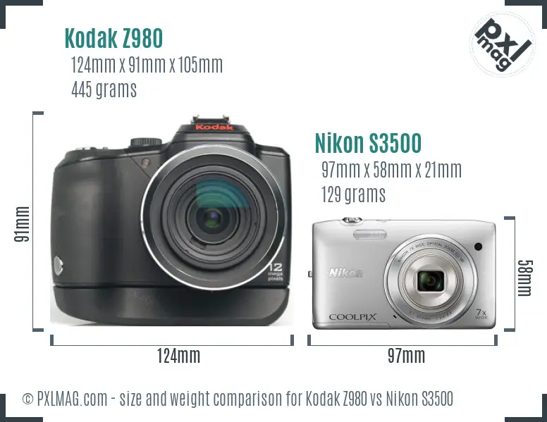 Kodak Z980 vs Nikon S3500 size comparison