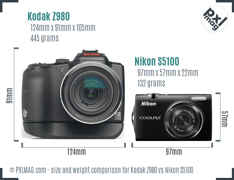 Kodak Z980 vs Nikon S5100 size comparison