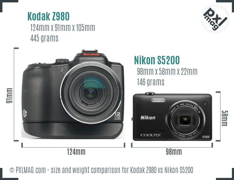 Kodak Z980 vs Nikon S5200 size comparison