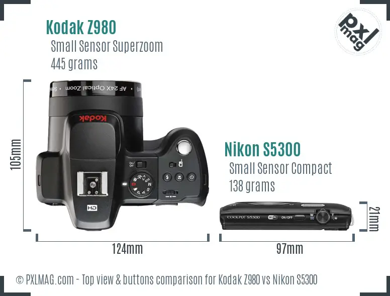 Kodak Z980 vs Nikon S5300 top view buttons comparison