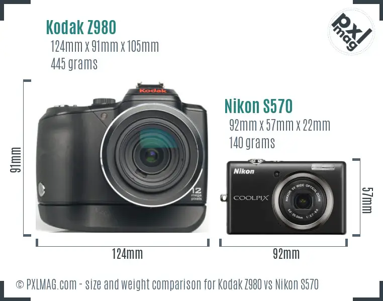 Kodak Z980 vs Nikon S570 size comparison Kodak Z980 vs Nikon S570 size comparison
