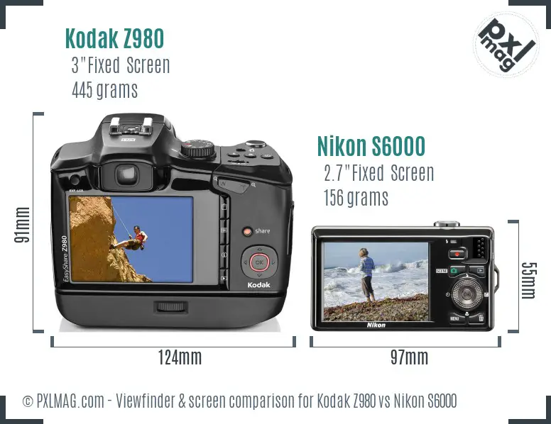 Kodak Z980 vs Nikon S6000 Screen and Viewfinder comparison