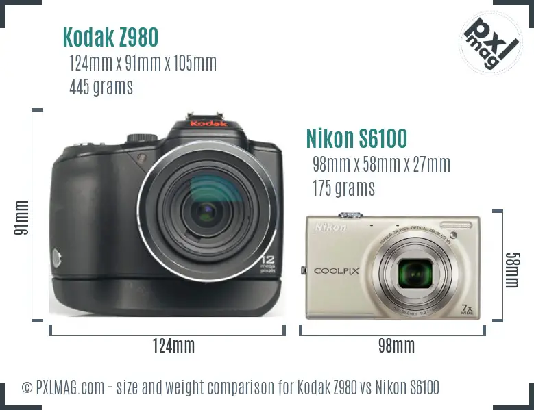 Kodak Z980 vs Nikon S6100 size comparison