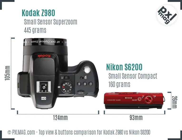 Kodak Z980 vs Nikon S6200 top view buttons comparison