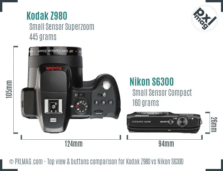 Kodak Z980 vs Nikon S6300 top view buttons comparison