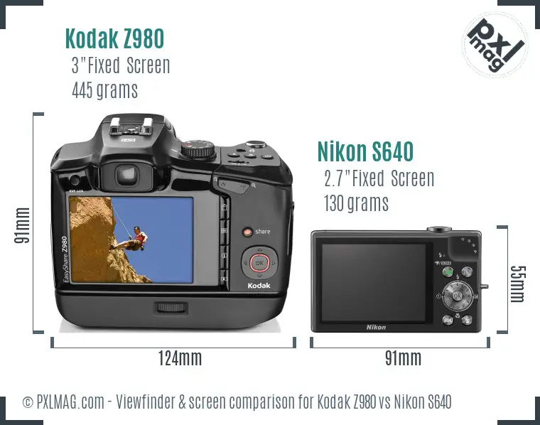 Kodak Z980 vs Nikon S640 Screen and Viewfinder comparison