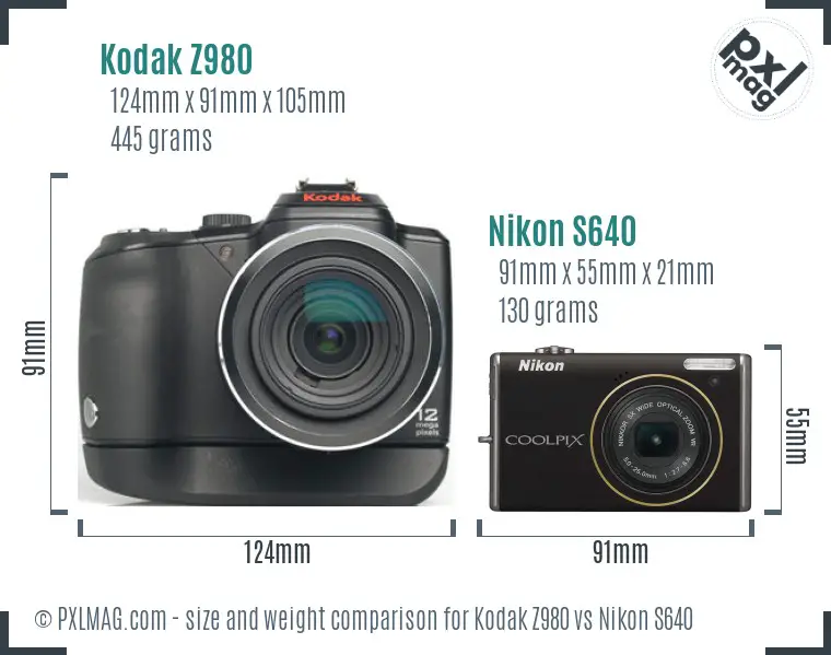 Kodak Z980 vs Nikon S640 size comparison