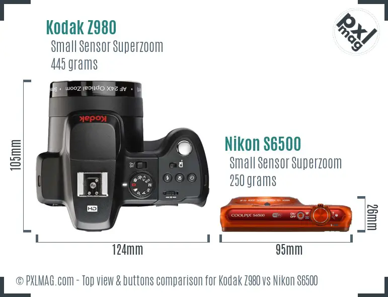 Kodak Z980 vs Nikon S6500 top view buttons comparison Kodak Z980 vs Nikon S6500 top view buttons comparison