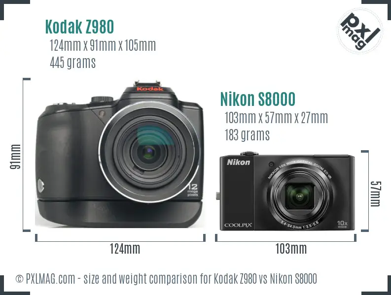 Kodak Z980 vs Nikon S8000 size comparison