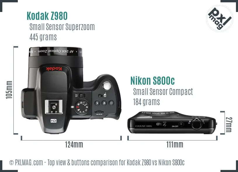 Kodak Z980 vs Nikon S800c top view buttons comparison