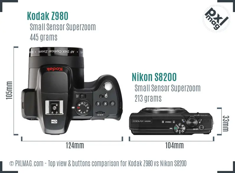 Kodak Z980 vs Nikon S8200 top view buttons comparison Kodak Z980 vs Nikon S8200 top view buttons comparison