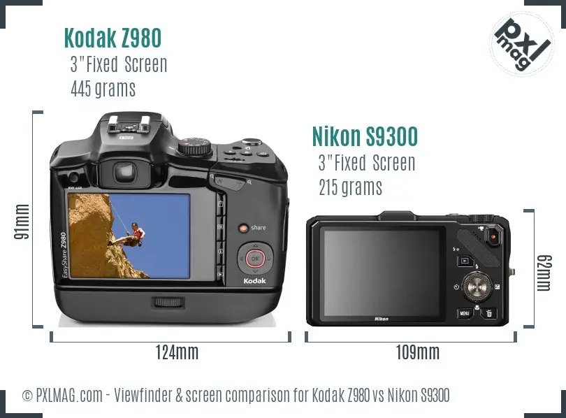 Kodak Z980 vs Nikon S9300 Screen and Viewfinder comparison