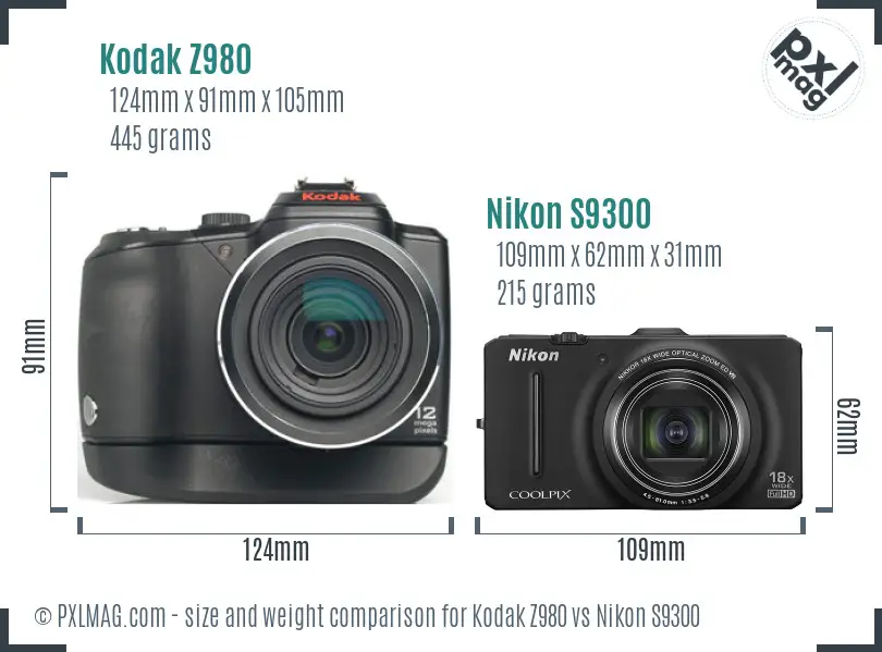 Kodak Z980 vs Nikon S9300 size comparison