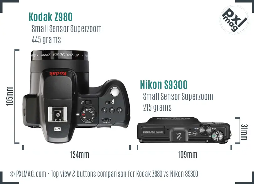 Kodak Z980 vs Nikon S9300 top view buttons comparison