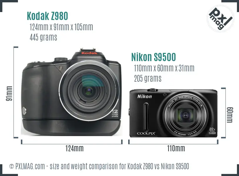 Kodak Z980 vs Nikon S9500 size comparison Kodak Z980 vs Nikon S9500 size comparison