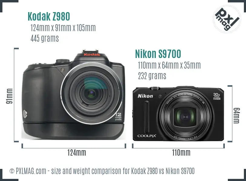 Kodak Z980 vs Nikon S9700 size comparison