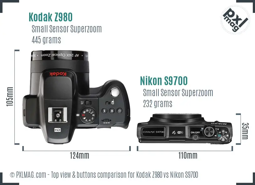 Kodak Z980 vs Nikon S9700 top view buttons comparison