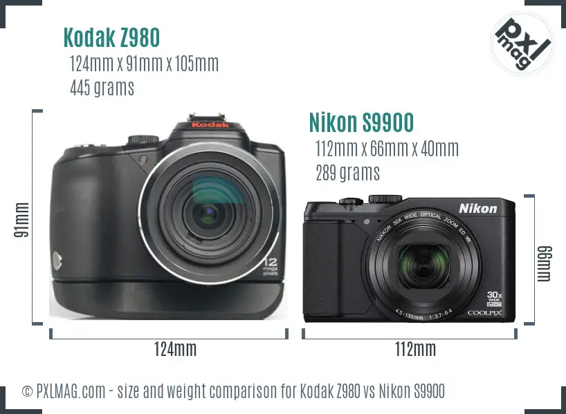 Kodak Z980 vs Nikon S9900 size comparison Kodak Z980 vs Nikon S9900 size comparison