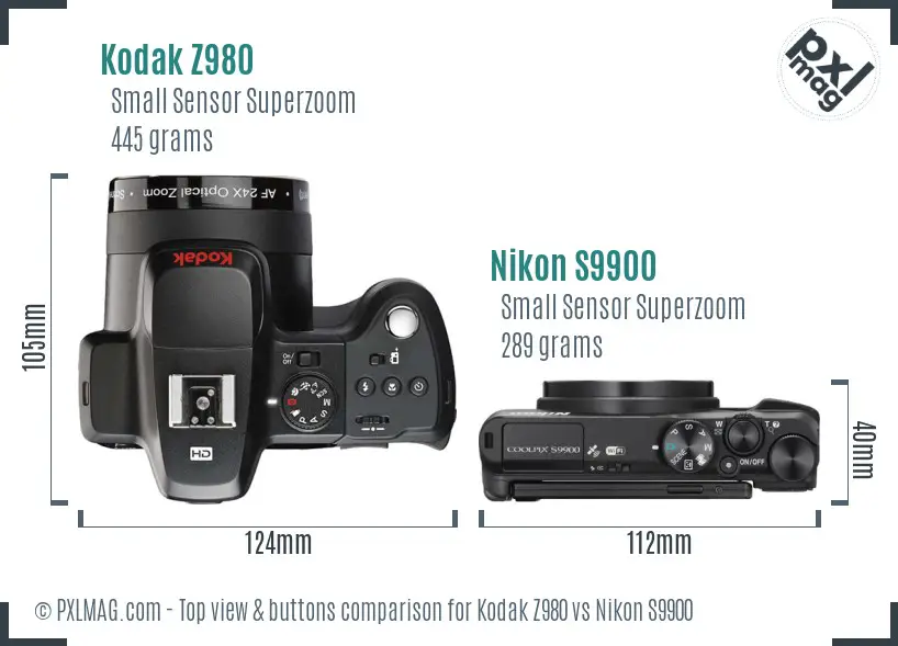 Kodak Z980 vs Nikon S9900 top view buttons comparison Kodak Z980 vs Nikon S9900 top view buttons comparison