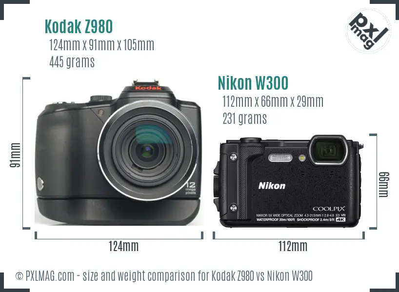 Kodak Z980 vs Nikon W300 size comparison