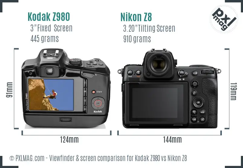 Kodak Z980 vs Nikon Z8 Screen and Viewfinder comparison Kodak Z980 vs Nikon Z8 Screen and Viewfinder comparison