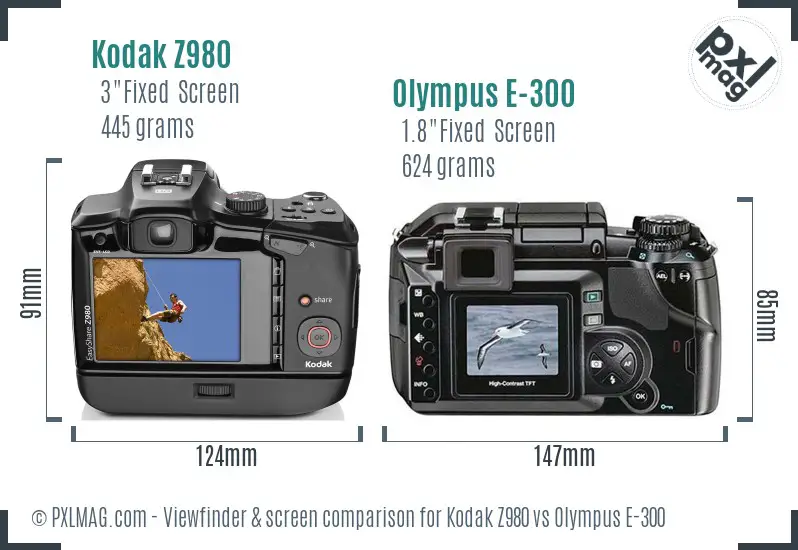 Kodak Z980 vs Olympus E-300 Screen and Viewfinder comparison