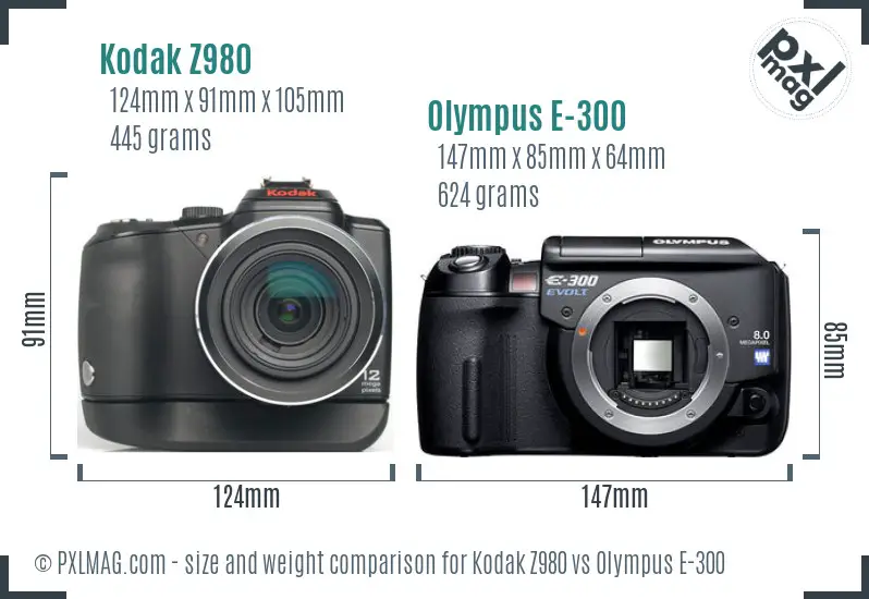 Kodak Z980 vs Olympus E-300 size comparison