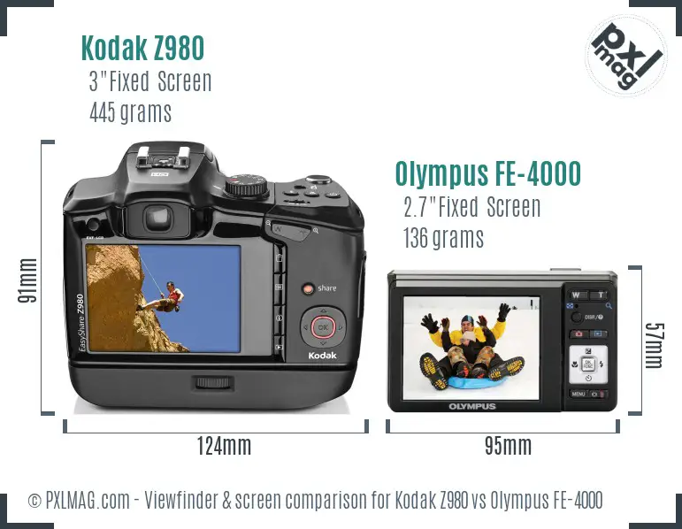 Kodak Z980 vs Olympus FE-4000 Screen and Viewfinder comparison