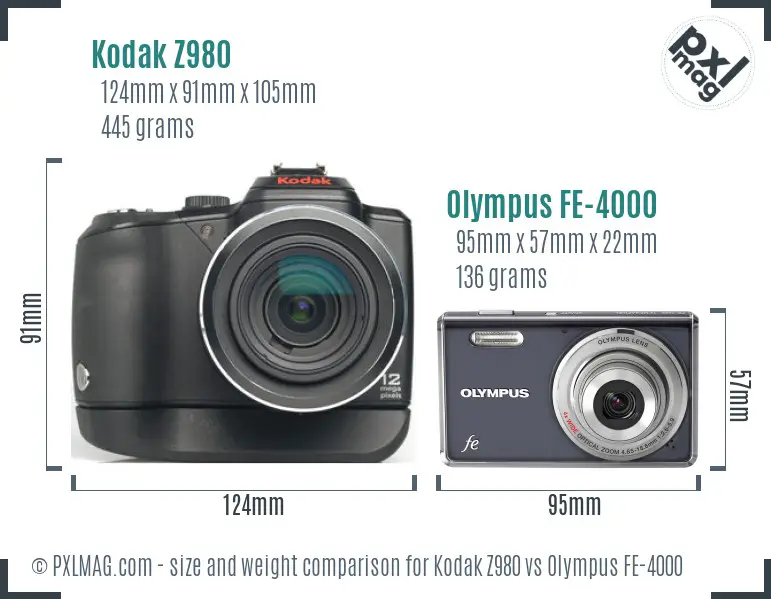Kodak Z980 vs Olympus FE-4000 size comparison