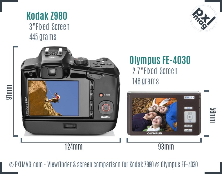 Kodak Z980 vs Olympus FE-4030 Screen and Viewfinder comparison